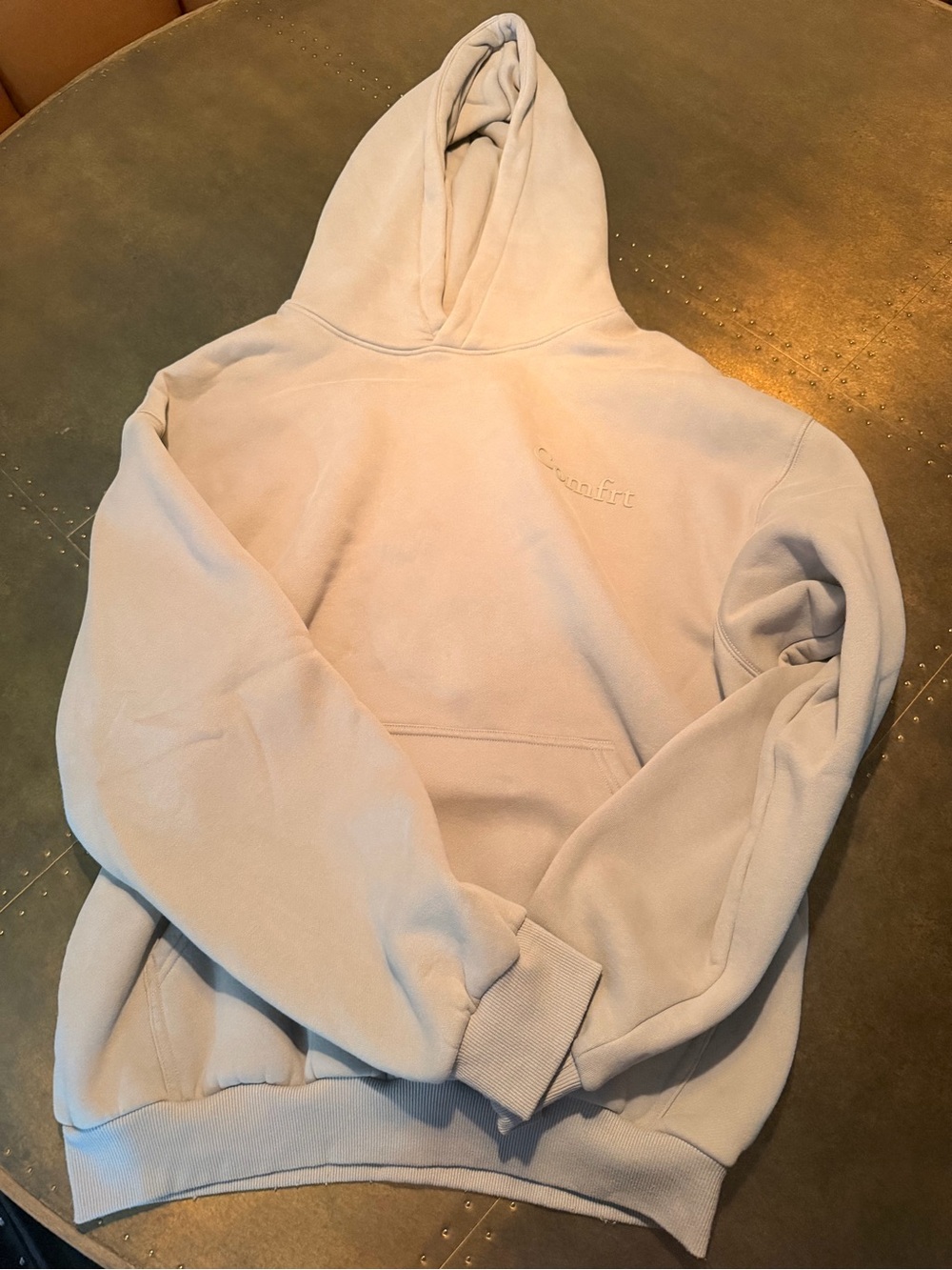 Women's Light Beige Hooded Sweatshirt - Minimal Embroidered Logo